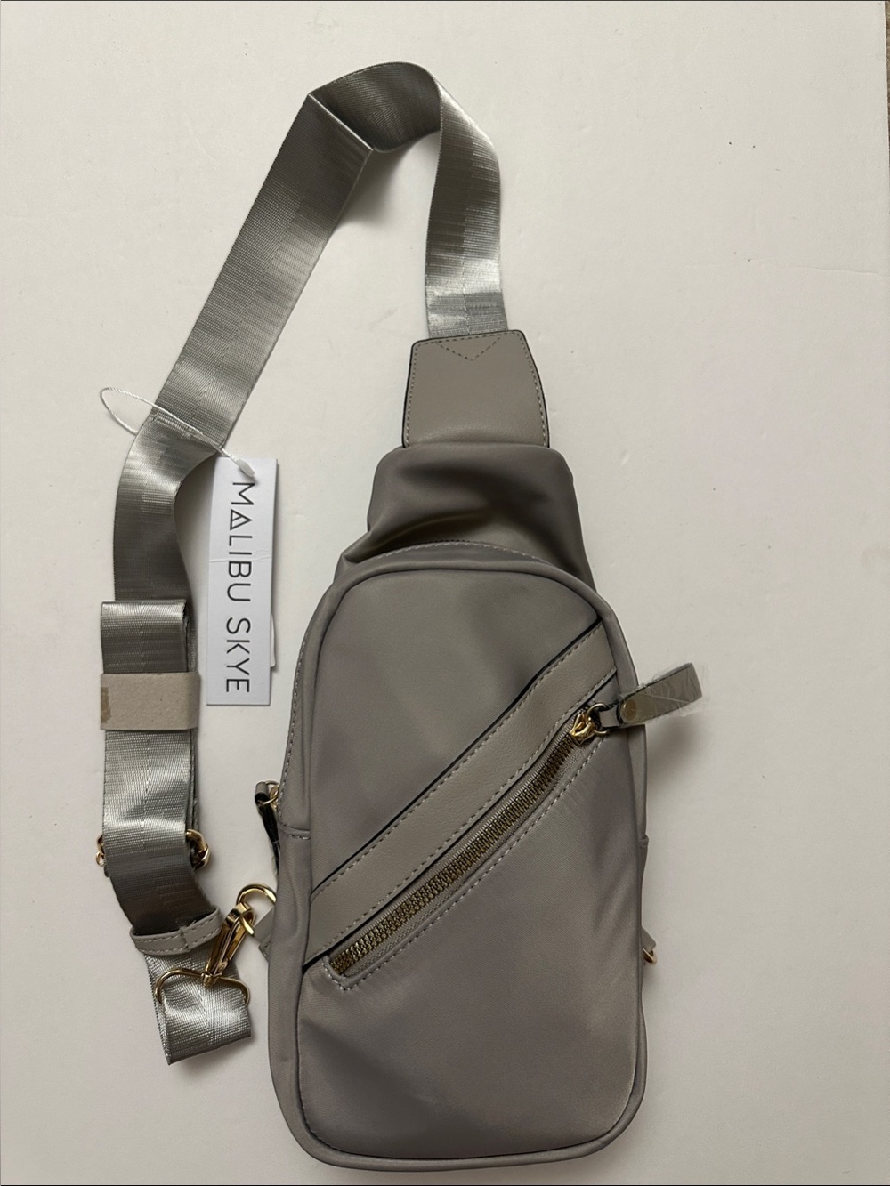 Malibu Skye Gray Sling Belt Bag with Silver Strap